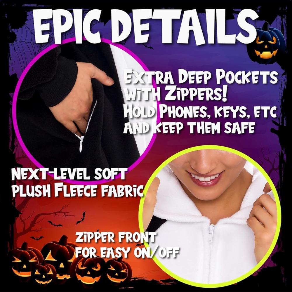 Wicked Panda Adult Onesie Halloween Costume - Plush Cosplay Suit, Women and Men - Picture 5 of 8